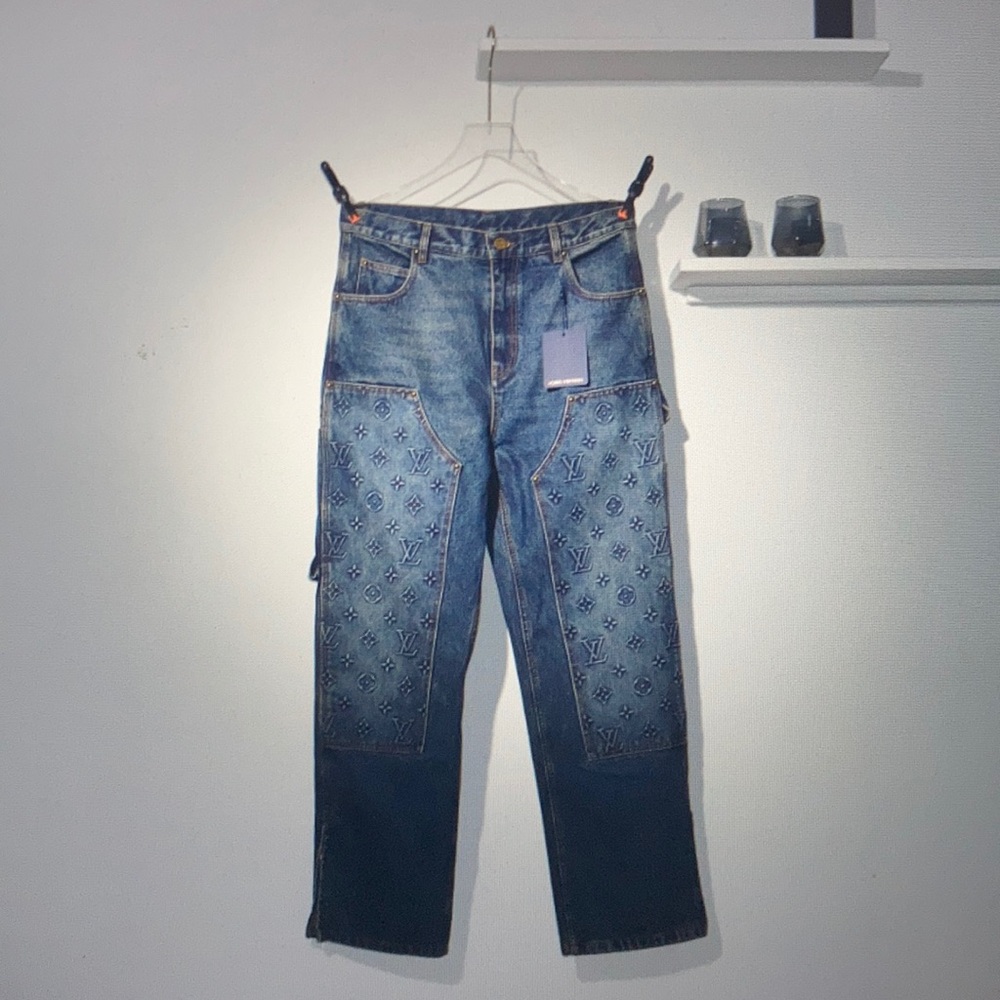 Louis Vuitton Embossed Logo Patch Jeans